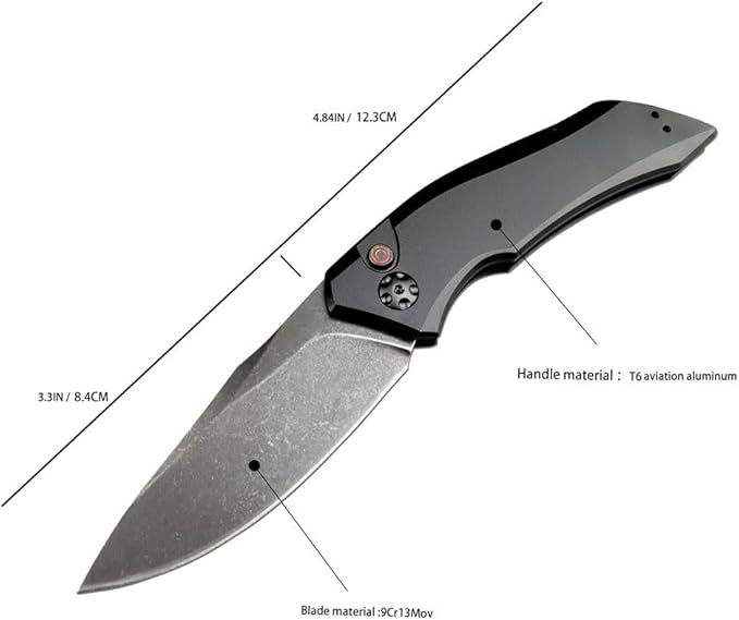 3.3'' 9Cr13MoV Steel Blade T6 Aviation Aluminum Handles Button Opening Speed Safe Assisted Outdoor Survival Knife EDC Hunting Tool Folding Pocket Knife with Clip