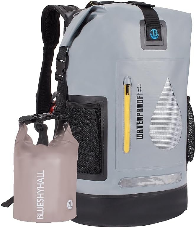 XhuangTech 30L Waterproof Drybag Water Sports Floating Backpack Durable Heavy Duty Duffel Bag for Kayaking Rafting Boating FishingCamping (Gray 30L)