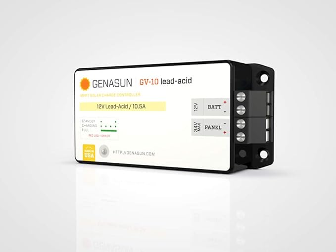Genasun GV-10-Pb-12V 10.5 A MPPT Solar Charge Controller for 12V-Nominal Lead Acid Battery