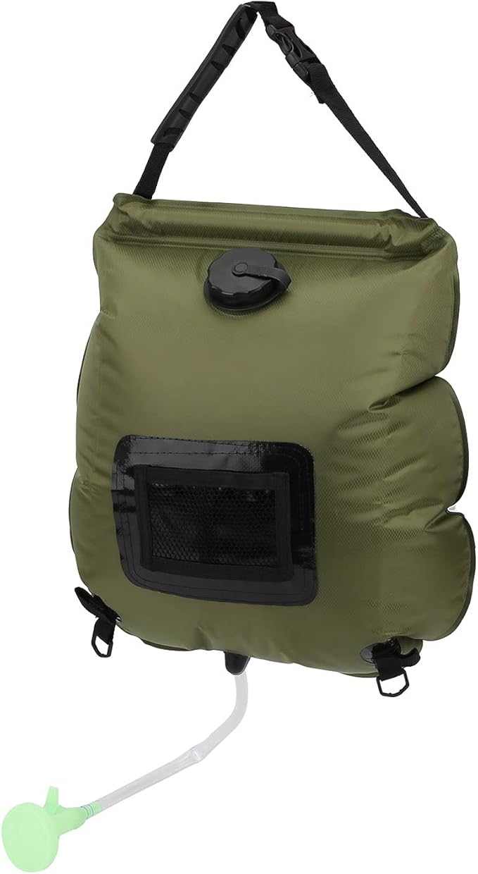 Outdoor Solar Heated Shower Bag Portable Camping Water Storage Bag with Thermometer and Mesh Pouch Foldable PVC Shower for Hiking and Travel