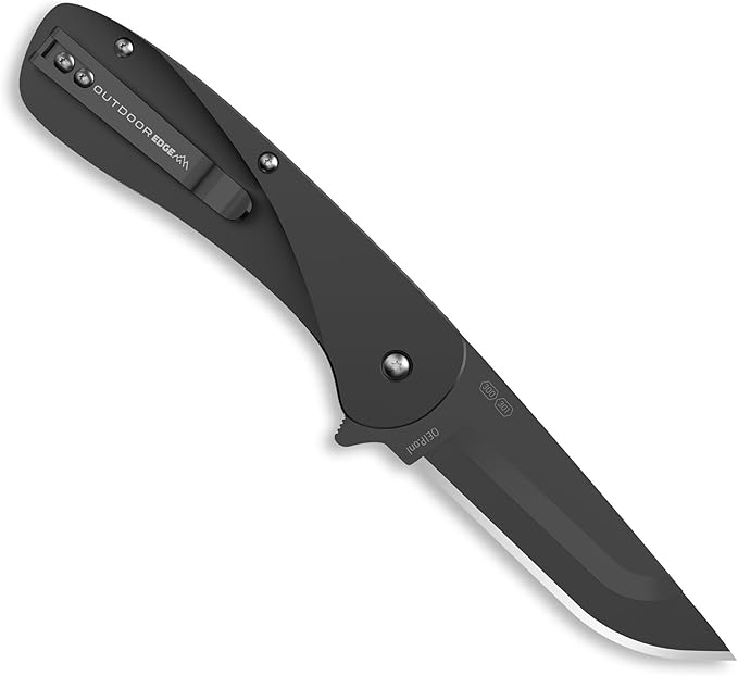 OUTDOOR EDGE RAZOR VX1 | Replaceable Blade Assisted EDC Folding Pocket Knife | 3 Stainless Blade Black Anodized Aluminum Handle Reversible Pocket Clip | Outdoor Camping Survival Utility