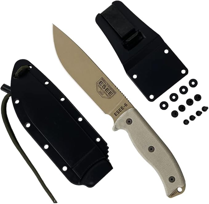 ESEE Knives 6P Fixed Blade Knife w/Molded Polymer Sheath (Dark Earth Blade/Black Sheath)