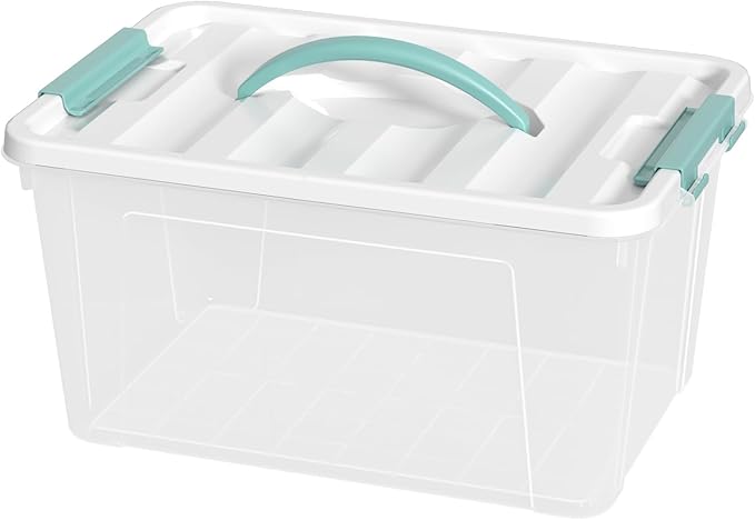 Xyskin 14 Quart Clear Storage Bins with Lid and Green Handle Storage Latch Box/Bin Organizing Container