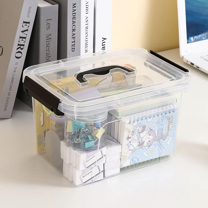 4 Pack Plastic Storage Bins with Lids and Handle Clear Plastic Latching Box for Storage Stackable Storage Containers for Organizing 5 Quart