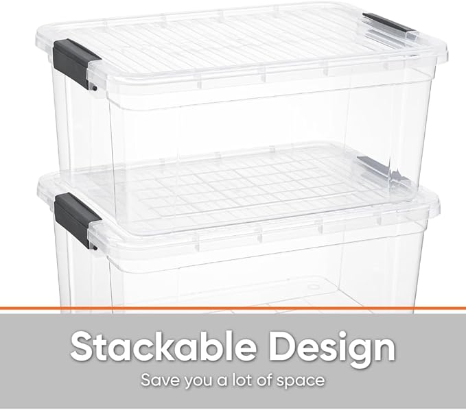 Superio Clear Storage Box with Lid 36 Quart Plastic Container Bins for Organizing Stackable Crates BPA Free Non Toxic Odor Free Organizers for Home Office School and Dorm