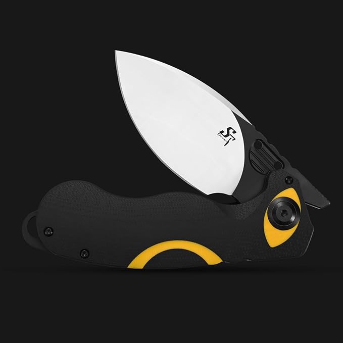Sitivien ST162 Folding KnifeAUS-10 Steel Blade with G10 Handle Pocket Knife EDC Tool Knife for Outdoor CampingHikingHuntingFishing(Yellow)