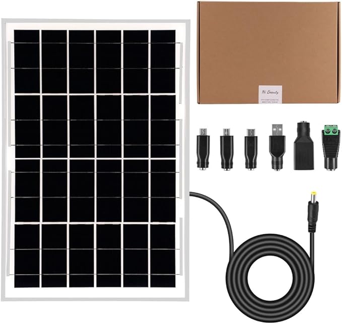 12V Solar Panel with 6 Optional Adapter Plugs10W Solar Panel Battery Charger Portable for Vehicle Gate Opener Electrical Fence Chicken Coop Lawn Tractor Boat