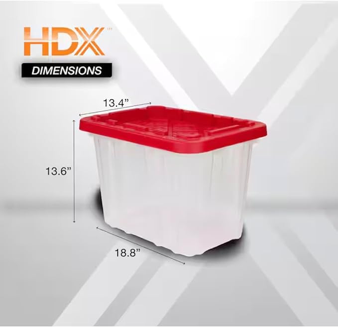 9 gallon tough storage Clear with yellow lid (Red Lid)