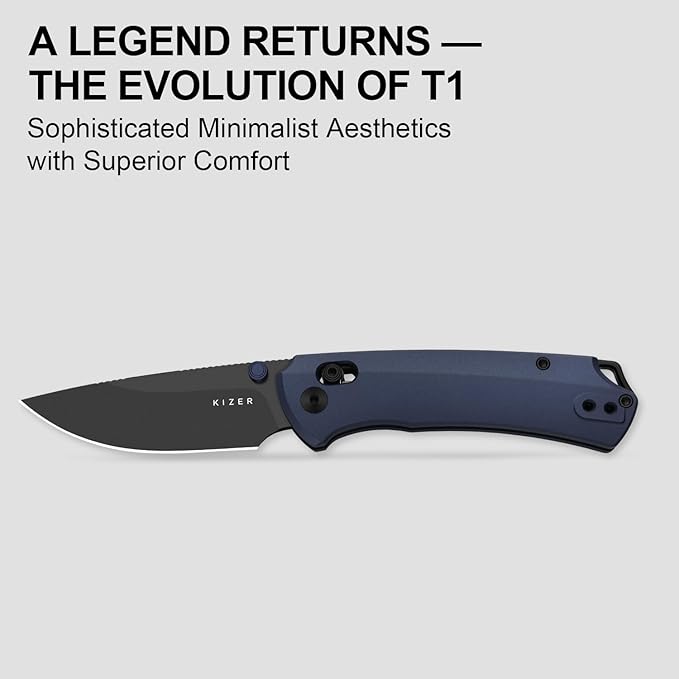 Kizer T1 CD EDC Pocket Knife 3.2 M390 Steel Drop Point Folding Knives with Aluminum Handle Black Matte DLC Coating Thumb Stud Opener Clutch Lock Folding Knife for Camping Hiking Ki3490.2CDA2