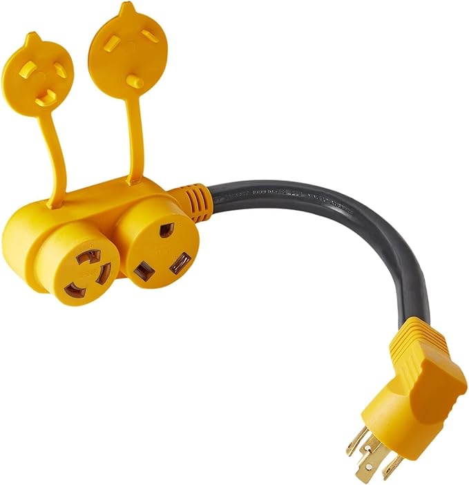MECMO 30 Amp RV Generator Power Adapter Cord - NEMA L14-30P Male to Dual TT-30R &amp L5-30R Female Outlets 4 Prong Twist Lock 30A 125/250V to Two 30A 125V Splitter for Travel Trailer Camper ETL Lis