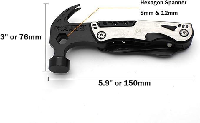 Hammer Multi-functional Tool 14 In 1 Kit for Car Emergency Camping Household (Hammer Bottle Opener Survival Camping Knife Hand Saw) Stainless Steel