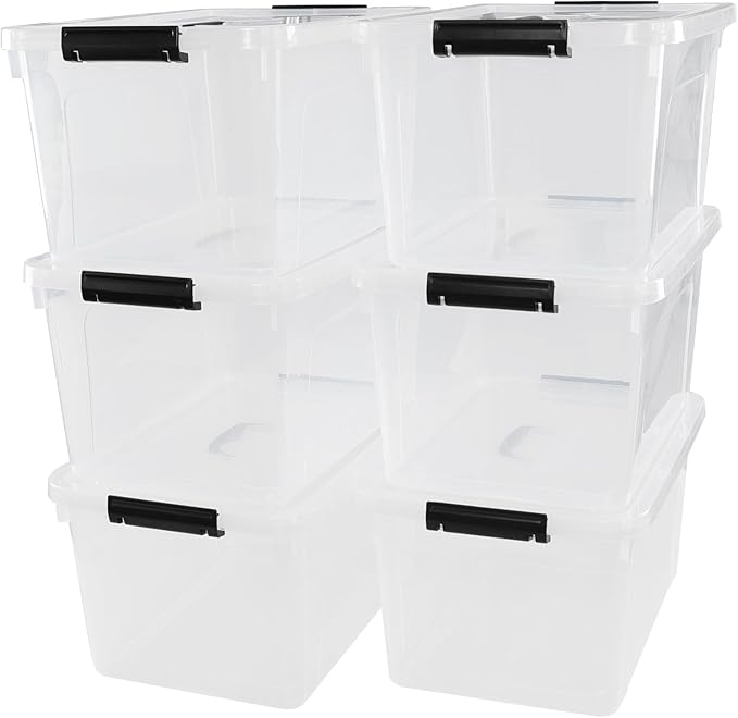 18 Liters Storage box with lid Clear Plastic Storage Totes with Handles Set of 6