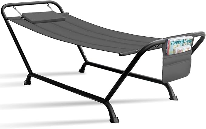 Sorbus Cozy Hammock Bed- Patio Hammock with Stand w/Pillow and Storage Pockets- Heavy Duty 500lbs Support- Durable Outdoor Hammock- For Patio Garden Backyard Poolside- Weather Resistant Outdoor Bed