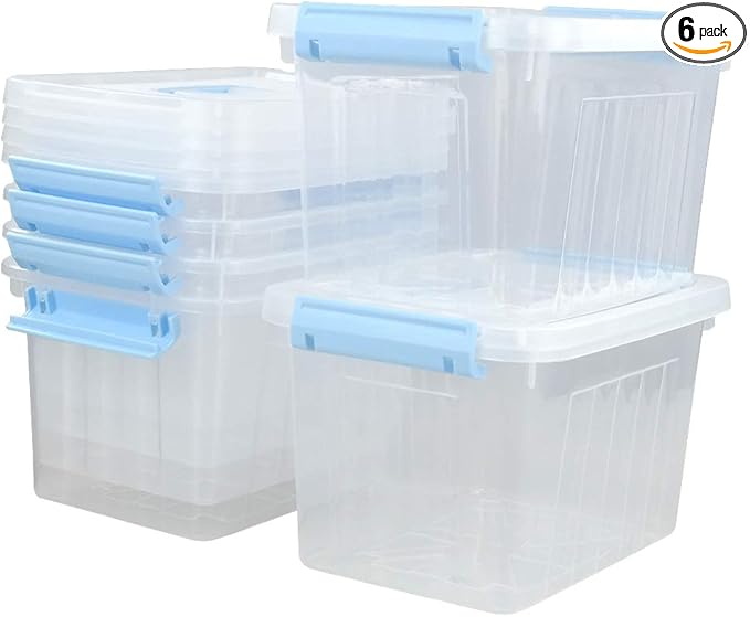 6 Packs 6 Quart Clear Storage Boxes Plastic Lidded Storage Bin