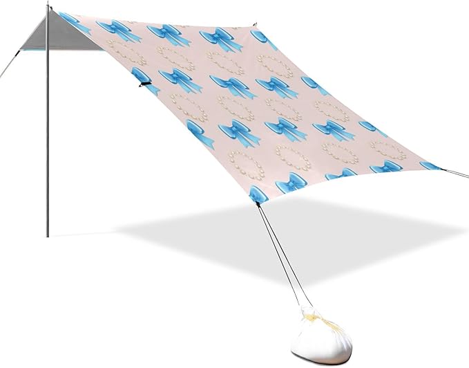 xigua Bow Tie Beach Tent Sun Shelter with Carrying Bag - Silver Coated Oxford Fabric Beach Canopy for Beach Camping Fishing - Includes Windproof Ropes Sandbags &amp Stakes
