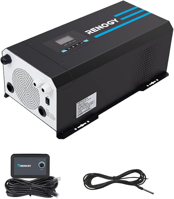 Renogy 3000w Pure Sine Wave Inverter Charger 12V DC to 120V AC Surge 9000w for Off-Grid Solar RV Boat Home w/LCD Display Auto Transfer Switch Compatible with Lithium Battery