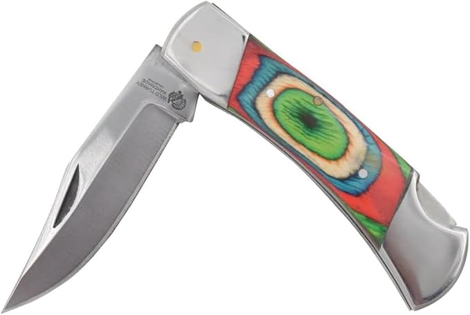 7 Handmade Folding Pocket Knife – 3 440 Stainless Steel Clip Point Blade – Silver Bolster – Genuine Leather Sheath Included (Multi-Color)