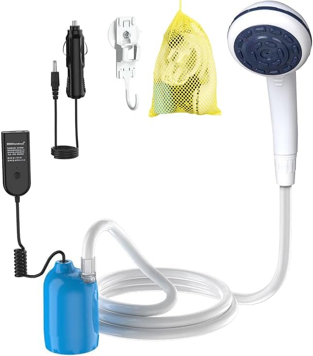 Portable 12V High Pressure Camp Shower Pump Compatible with Car Lighter Plug&ampPD Fast Charging Portable Power Banks by USB-COutdoor Shower for Camping