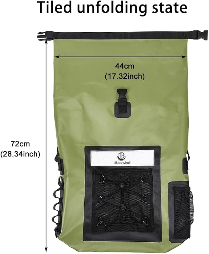 Blueshyhall 30L Waterproof Dry Backpack Outdoor Travel Roll Top Closure Water Repellent Duffle Storage Sack for Kayaking Rafting Boating Fishing Camping and Beach - Green