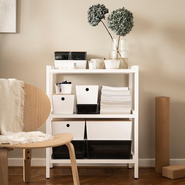 White Storage Box with Bamboo Lid – 10¼ x 13¾ x 6” – Stackable Organizer for Home Office or Closet