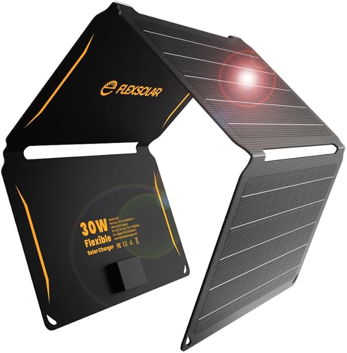 FlexSolar 30W Portable Solar Charger ETFE Foldable Panel with QC3.0 18W USB-A/USB-C &amp IP67 Waterproof - Fast Charging for Phones Tablets Power Banks in Camping Hiking Outdoor
