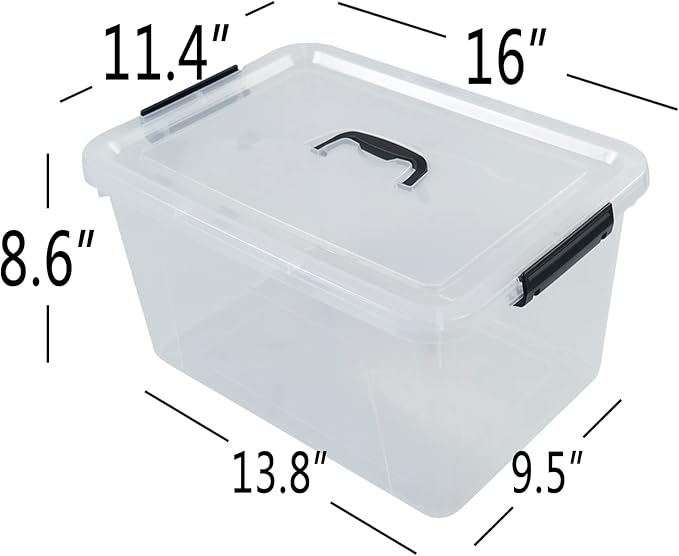 Anbers Pack of 4 Clear Latching Storage Boxes 17.5 Quart Storage Bin with Lid and Handle