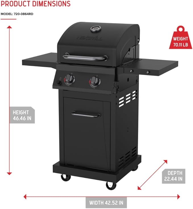 Nexgrill Deluxe 2-Burner Gas Grill with 401 SQ In Grate 28000 BTUs Heavy Duty Steel Frame &amp Foldable Side Table Propane BBQ Grill for Outdoor Cooking Patios Backyards and More - 720-0864RD
