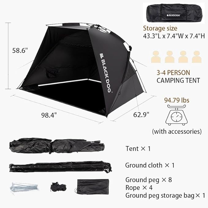 Blackdog Automatic Camping Sunshade Tent Outdoor Easy Setup Portable Beach Sun Shelter with HookUPF 50+ Waterproof for Camping Hiking Fishing Mountaineering for 3-4 Persons