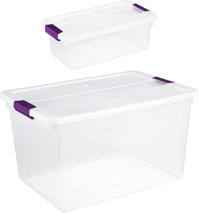 Sterilite 66 Quart (6 Pack) and 6 Quart (12 Pack) Totes Clear Plastic Stackable Storage Containers with Latching Lids for Home Organization