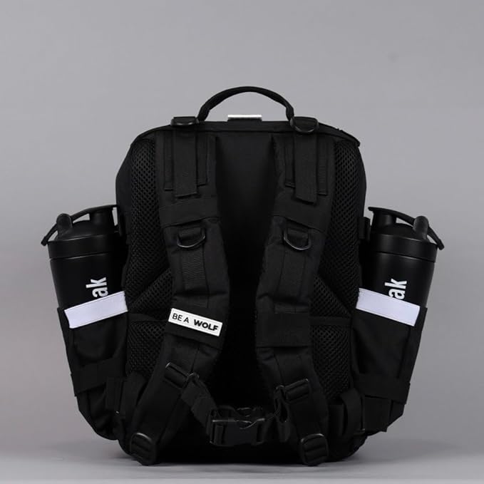 WOLFpak 25L Athletic Gym Backpack (Alpha Black w/White Accents) Durable 1000D Waterproof Oxford Material with MOLLE Webbing Laptop Pocket &amp Dual Cup Holders