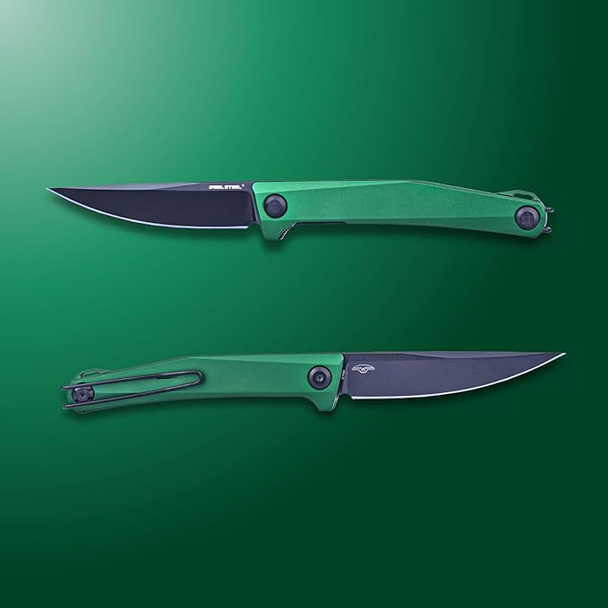 Real Steel Teres lightweight EDC Flipper Knife 3.11'' Nitro-V ‎Black PVD Hollow-Ground BladeAluminum HandleLiner Lock Knife Gentleman's Knife with Pocket ClipHunting Camping Hiking Fishing Knife