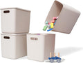 Yishyfier Plastic Storage Baskets With Lid Organizing Container Lidded Knit Storage Organizer Bins for Shelves Drawers Desktop Closet Playroom Classroom Office (4L Light grey)