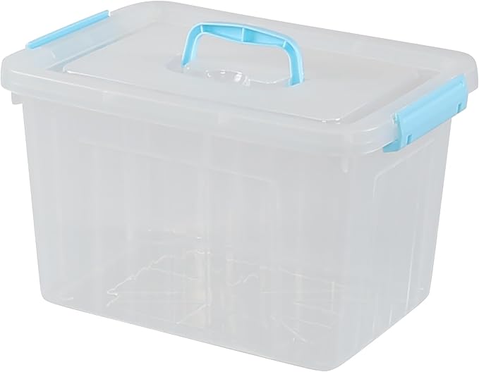12 L Plastic Storage Bin with Lid Clear Transparent Box with Handles Set of 1
