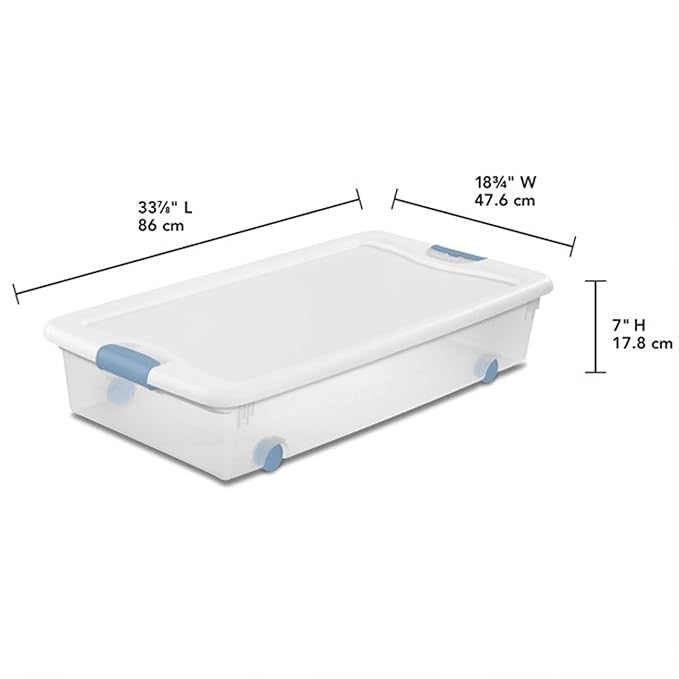 Sterilite 8-Pack Latching Box Under Bed Storage Bins with Lids Clear Plastic 56 Quart - Heavy-Duty Organizing Containers for Closet Bathroom and Office