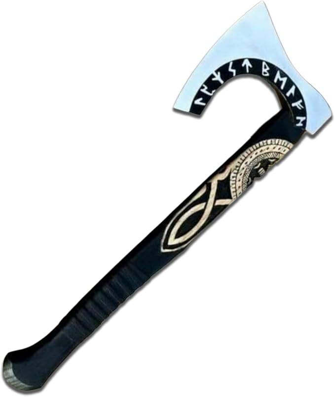 Handmade Carbon Steel Viking Axe with Runes Viking Tomahawk Axe with Handmade Leather Sheath Best Camping Axe