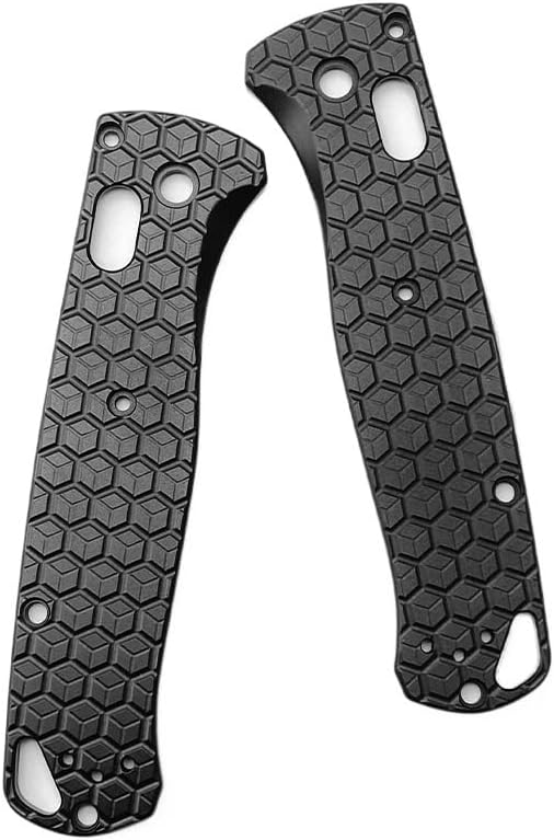 1 Pair Custom Aluminum Alloy Scales Fits for Bugout 535 Non Slip Handle Patch with Hexagonal Pattern DIY Accessory(Black)