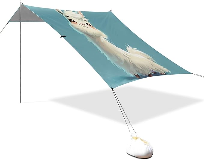ALAZA Cute Cartoon Llama Alpaca Beach Tent Sun Shelter UPF50+ Protection Beach Shade Canopy w/ 4 Sandbags for Outdoor Camping Fishing Backyard Fun Picnic 10x9 ft