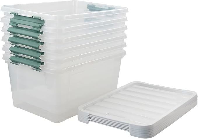 20 Quart Clear Plastic Bin with Lid Latching Storage Box 6 Packs
