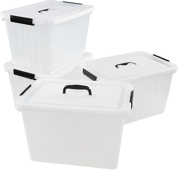 20 L Plastic Storage Bins with Latching Lids Stackable Storage Containers for Garage Closet Kitchen 4 Packs