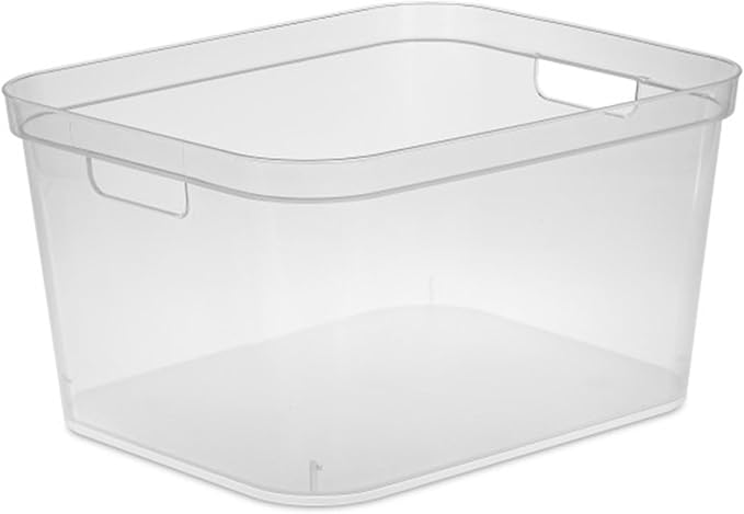 Sterilite 8.25x12.25x15 Inch Modern Polished Storage Bin w/Comfortable Carry Through Handles &amp Banded Rim for Household Organization Clear (6 Pack)