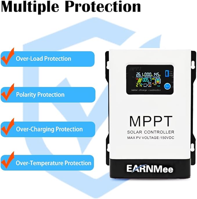 60A MPPT Solar Charge Controller 18-150VDC PV Input 12V/24V/48V Adjustable Output(Manual) Ideal for RV Large Solar Systems Compatible with Mono/Poly Panels &amp Lead-Acid/Lithium Batteries