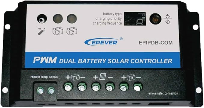 EPEVER EPIPDB-COM Series Dual Battery Solar Charge Controller 20A 12V/24V Auto Work for RVs Caravans and Boats etc Duo Battery Solar Charging System