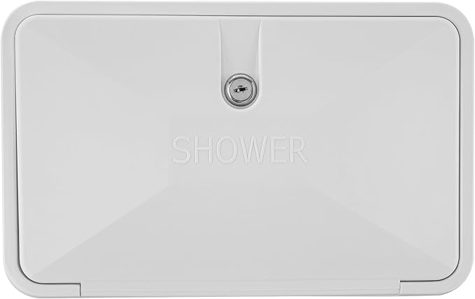 RecPro RV Exterior Shower Box Kit | Locking Cowboy Shower with 51” Vinyl Hose 2.5 GPM Showerhead | UV-Resistant Rust-Free Easy Install | Camper Trailer Motorhome Outdoor Faucet (White)
