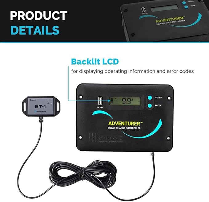 Renogy 200W 12V RV Solar Panel Kit N-Type - Adventurer 30A LCD PWM Charge Controller + Mounting Brackets for RVs Boats Trailers Campers Marine &amp Off - Grid Systems