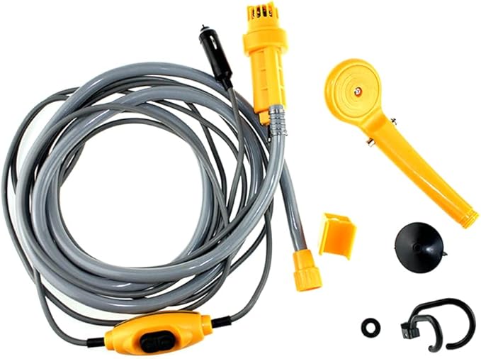 Portable Outdoor Shower Kit with 12V Water Pump and 6 Meter Cable Cigarette Lighter Plug Powered Camping Shower for Car Washing Pet Cleaning Boating and Fishing Max 2.5L Per