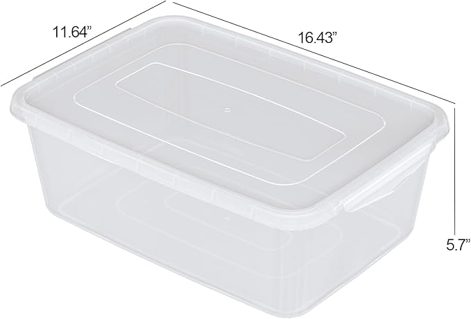 16 Quarts Plastic Clear Latching Storage Tote Boxes Stackable Pizza Dough Containers Set of 2