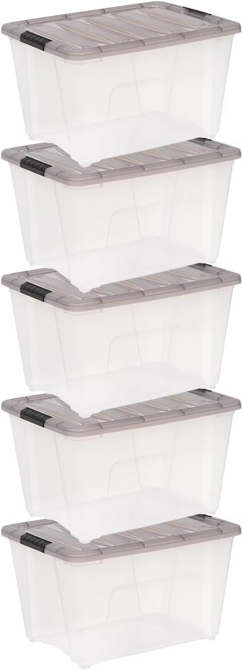 Clear Plastic Storage Bins with Lids Stackable Organizer Boxes for Closet Bedroom and Office (49.1 qt)