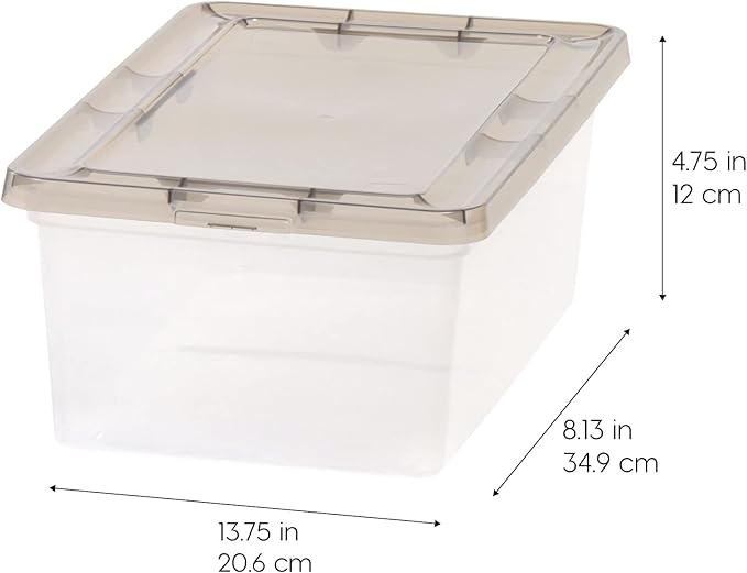 IRIS USA 12-Pack Storage Bins with Lids 7 Quart Shoe Boxes Stackable Containers Organize Shoes Closet Shelves Classroom Organization Teacher Tools Game Storage - Clear/Smoke - BPA-Free Plastic