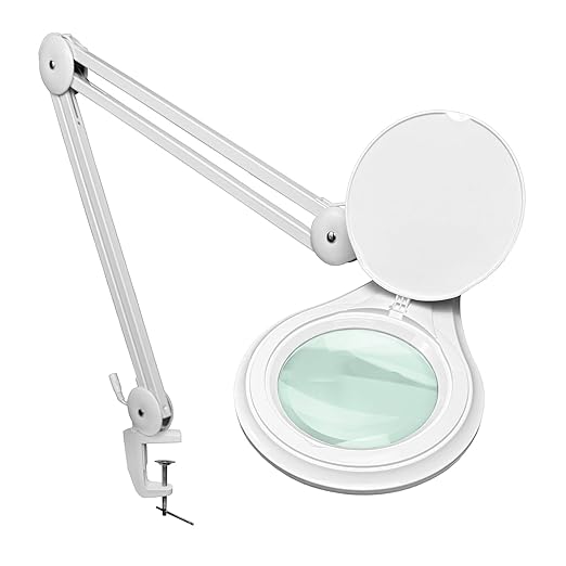 (5 inch Glass Lens) Professional LED Magnifying Lamp with Clamp Dimmable 1200 Lumens 5600K-6000K Daylight Bright 60 SMD LED Work Light Mounting Bracket Clamp (3 Diopter) BoliOptics MG16303121