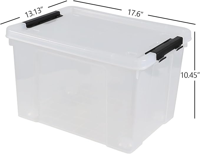 34 L Clear Plastic Storage Bins Box with Lid Stackable Lidded Storage Bin Container with Wheels and Secure Latching Buckles 4 Packs